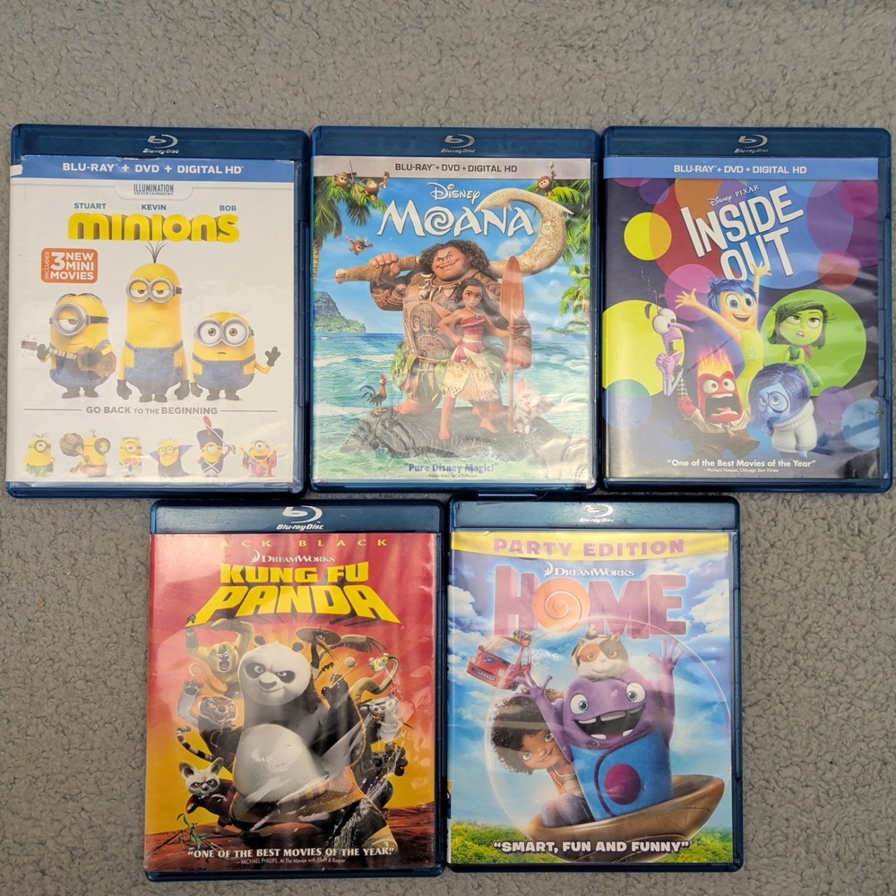 Kids Animation Blu-ray Movie Lot of 5 Minions Disney Dreamworks Illumination